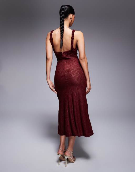 Bardot - Alegra - Robe mi-longue en dentelle stretch - Bordeaux, 3 de 4