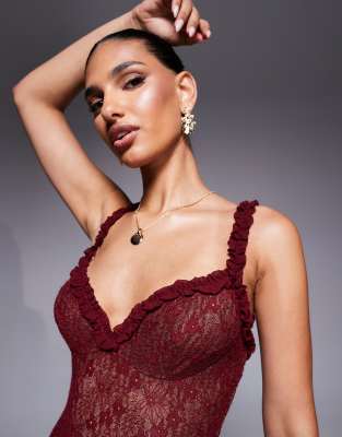 Bardot Alegra Stretch Lace Midi Dress In Red