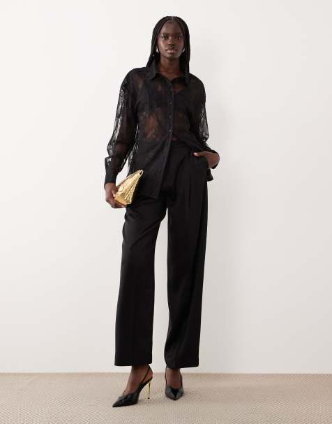 Bardot Aleida oversized lace shirt and lace trousers co-ord in black - view 1