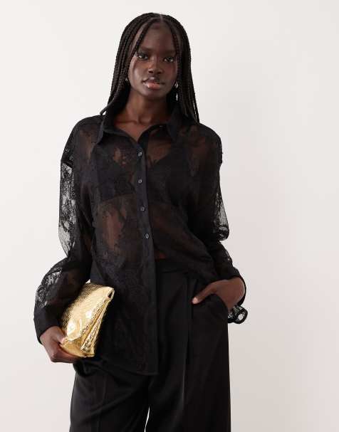 Bardot Aleida oversized lace shirt in black - part of a set - view 1