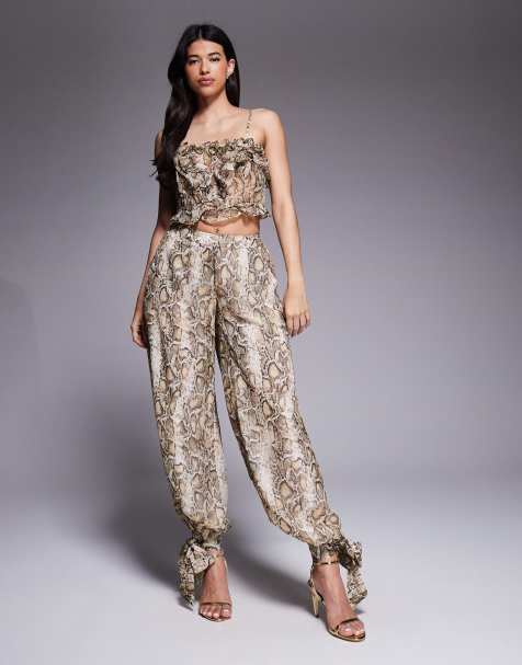 Bardot Alira frill detail crop top and balloon pants in snake print - view 1