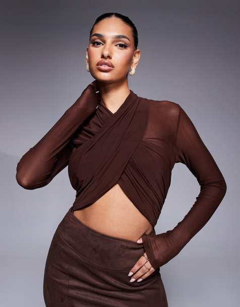 Bardot Aliyah wrap bodysuit in chocolate - view 1