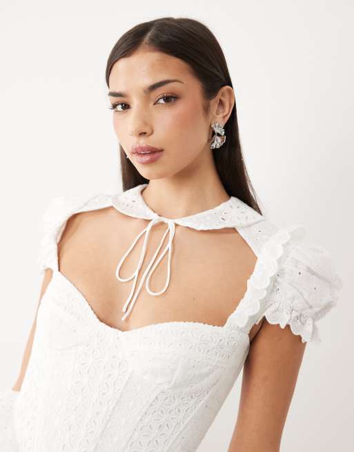 white christmas dresses White-Broderie Bardot Corset Mini-Dress main image 0