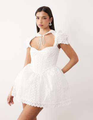 Bardot Allington Broderie Mini Dress In White