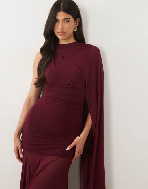 Bardot – Alverie – Vinröd, ärmlös maxiklänning i mesh med scarfdetalj och rysch, 3 av 4