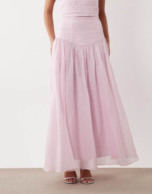 Bardot Amorette cotton dropwaist maxi skirt co-ord in baby pink, 2 of 5