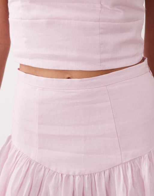 Bardot Amorette cotton dropwaist maxi skirt co-ord in baby pink, 3 of 5