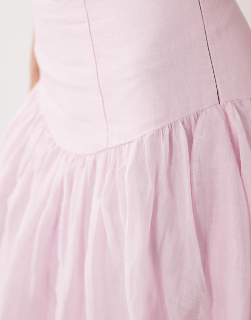 Bardot Amorette cotton dropwaist maxi skirt co-ord in baby pink, 4 of 5