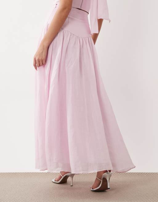 Bardot Amorette cotton dropwaist maxi skirt co-ord in baby pink, 5 of 5