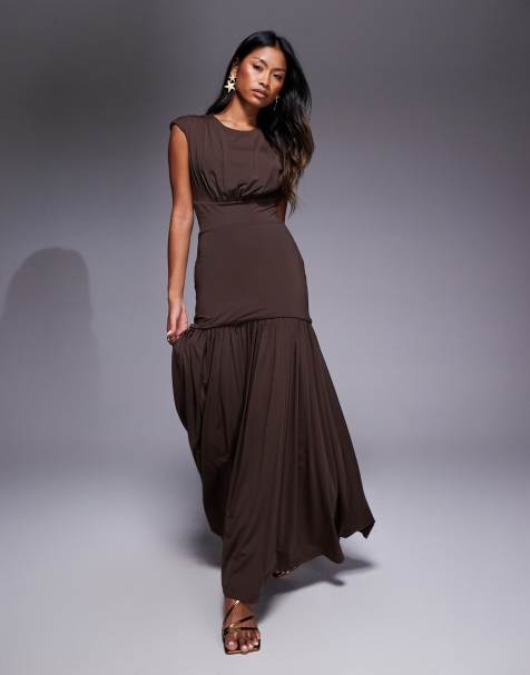 Bardot Annaise high neck maxi dress in chocolate - view 1