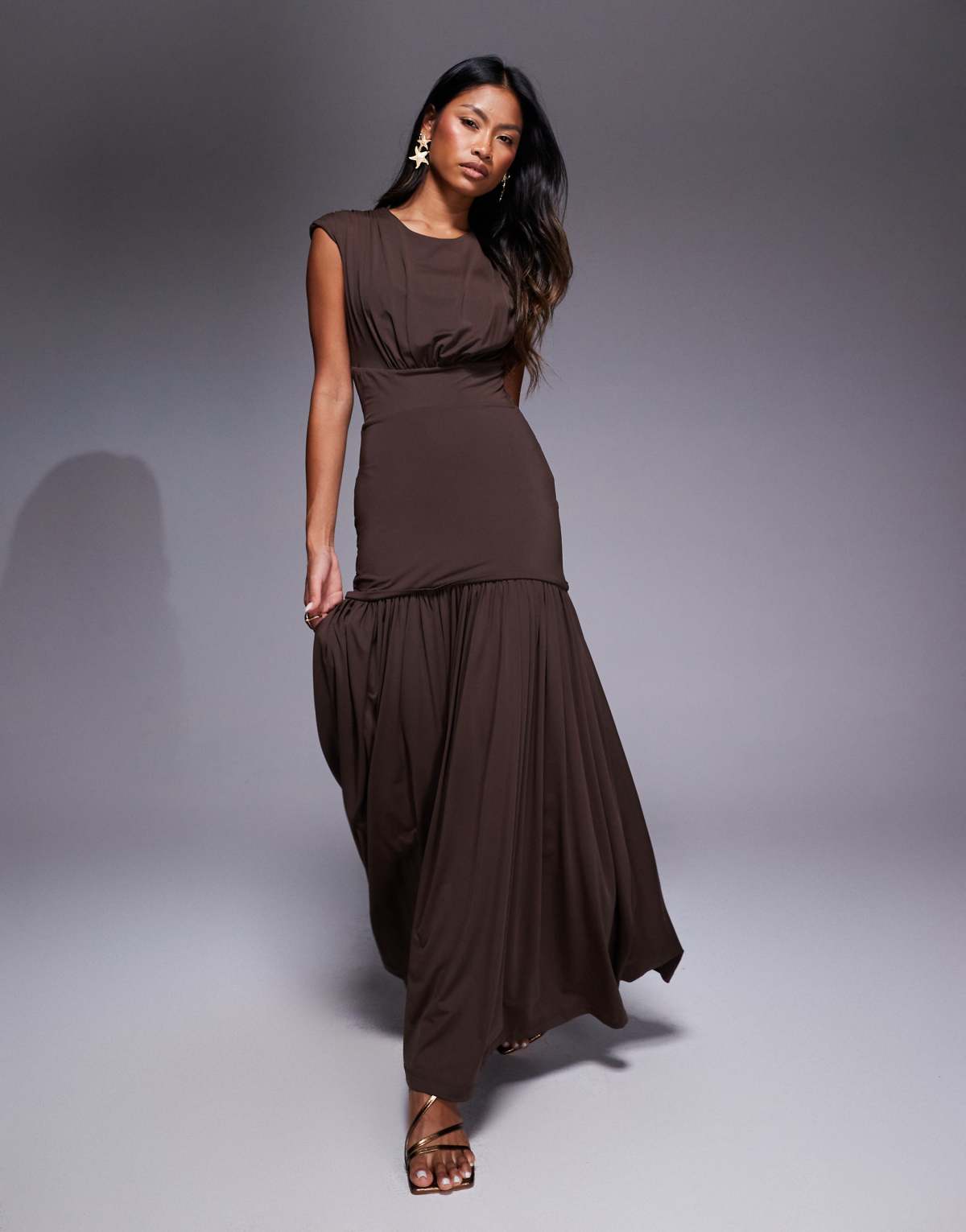 Bardot Annaise high neck maxi dress in chocolate