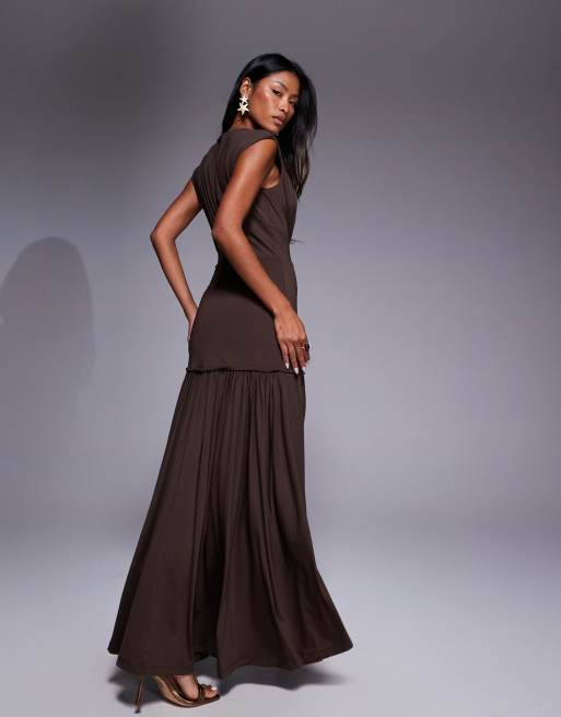 Bardot Annaise high neck maxi dress in chocolate, 2 of 4