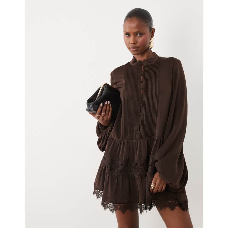 bardot remy balloon sleeve lace dress Bardot Remy Lace Mini Dress Navy