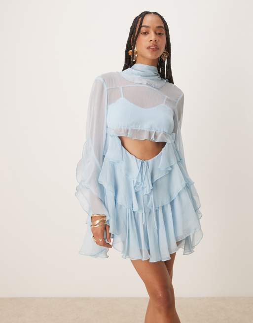 Bardot – Anyssa – Gerüschtes Minikleid in Sanftblau, 2 von 4