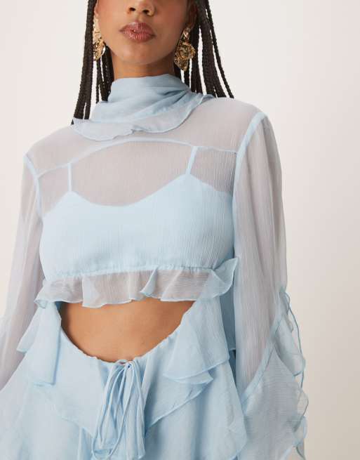 Bardot – Anyssa – Gerüschtes Minikleid in Sanftblau, 4 von 4