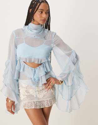 Anyssa ruffle blouse in soft blue