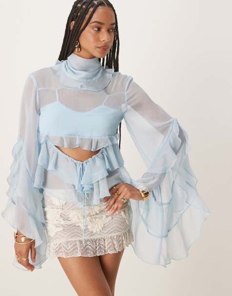 Bardot Anyssa ruffle blouse in soft blue - view 1