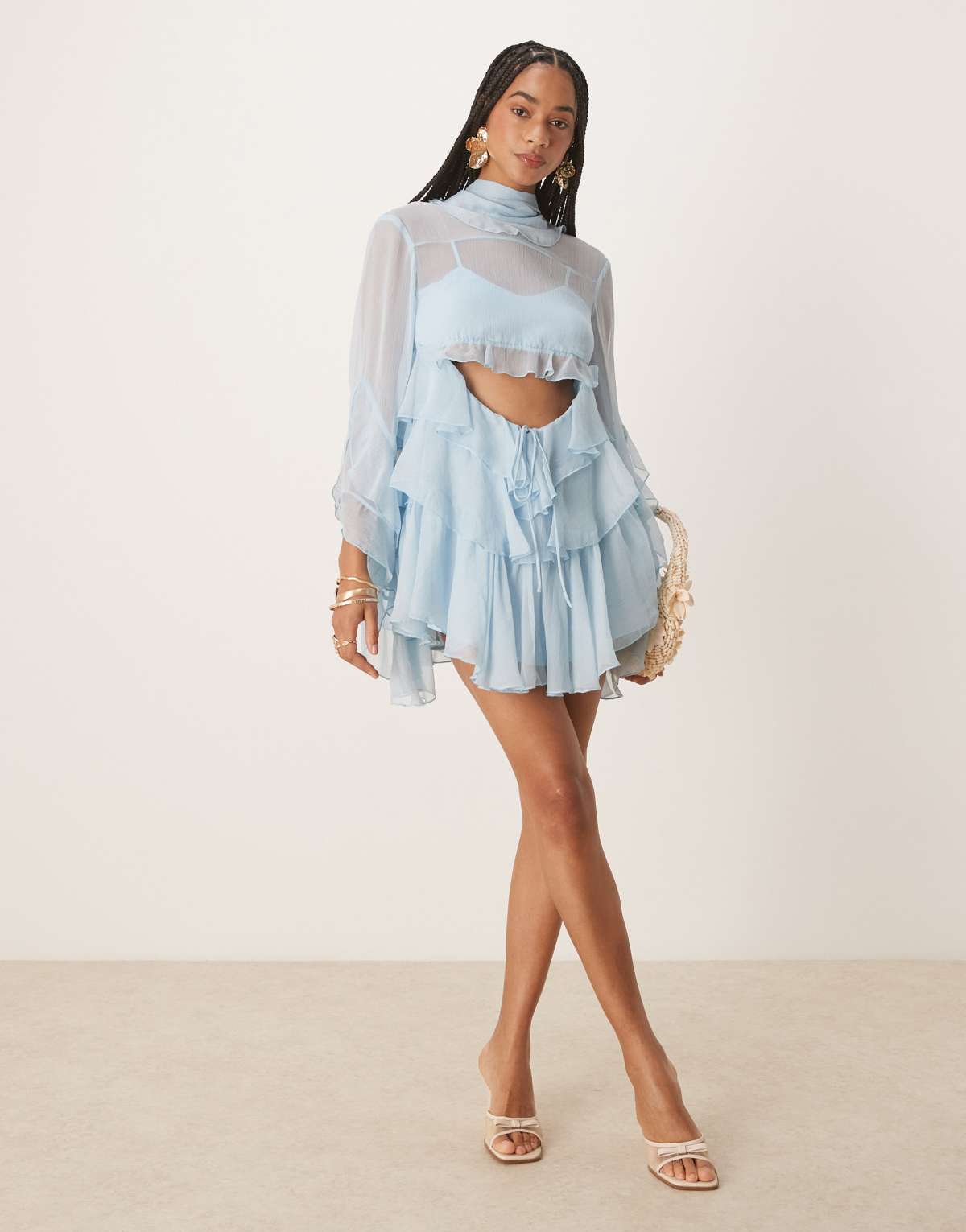Bardot Anyssa ruffle mini dress in soft blue