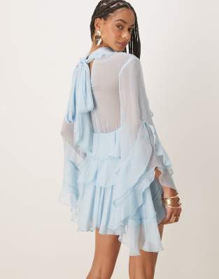 Bardot Anyssa ruffle mini dress in soft blue