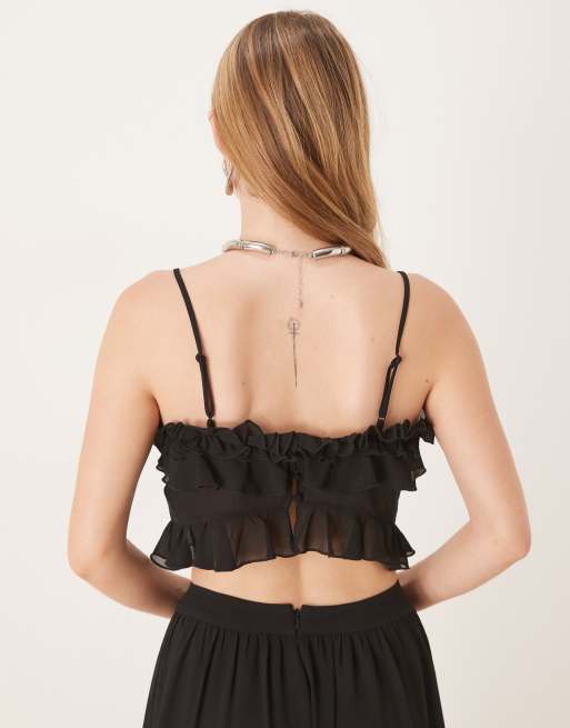 Bardot Arila frill detail crop top in black - part of a set, 3 of 4