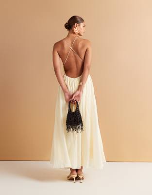 Bardot Arletha Cross-back Gathered Maxi Dress In Yellow