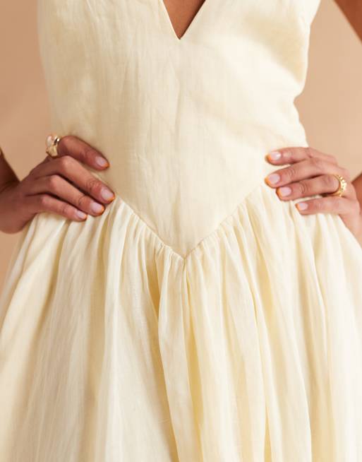 Robe Soleil Col Montant Jaune Et Bleu Canari - Taille M, Neuve Sans étiquette