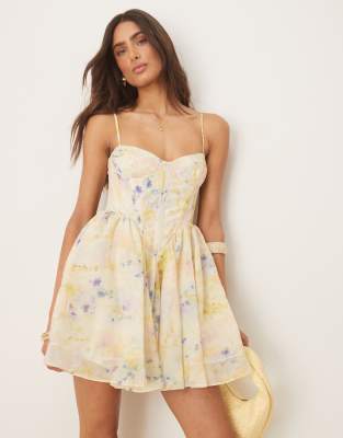 Bardot - Ashta - Minikleid in Zartgelb mit Korsettdetail