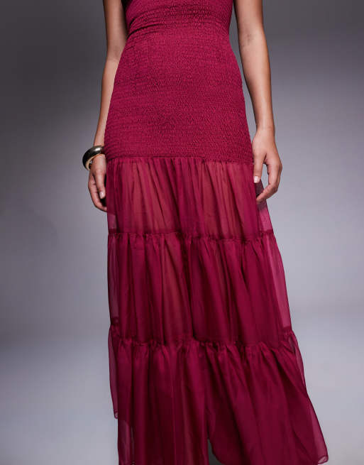 knee length dresses for ladies Burgundy Strapless Maxi Dress with Knot main image 1