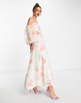 bardot lucia midi dress Bardot Lucia Off the Shoulder Cutout Midi Dress in Painterly Floral