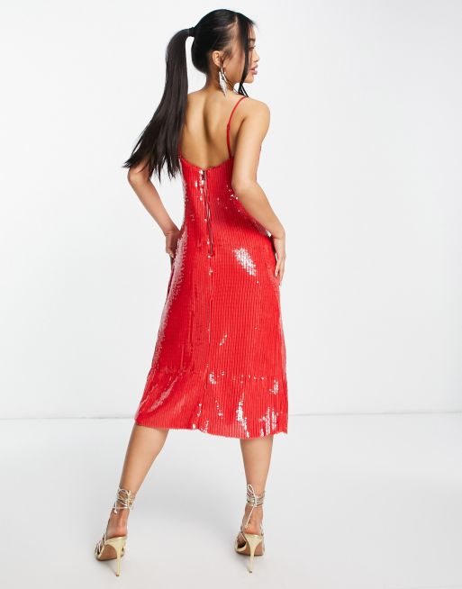 Asos red clearance sequin dress