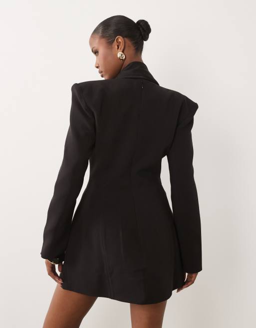 Bardot blazer tie detail v neck mini dress in black, 2 of 4