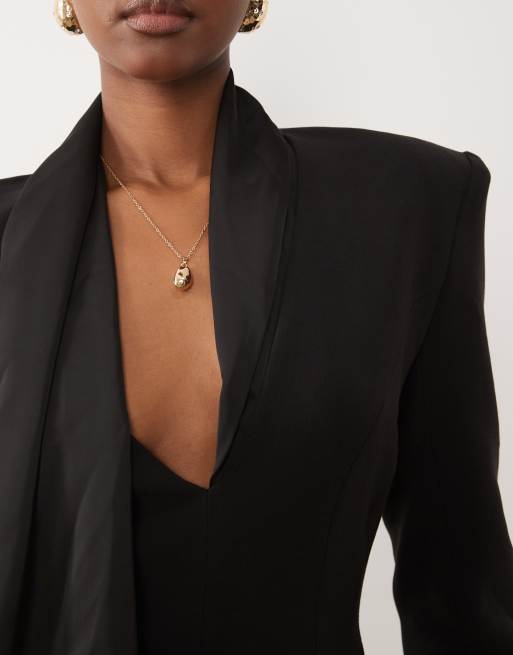Bardot blazer tie detail v neck mini dress in black, 4 of 4