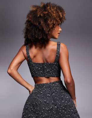 Bardot Boucle Sculpted Corset Top In Black