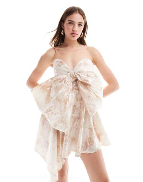 Bardot bow mini dress in cream - view 1