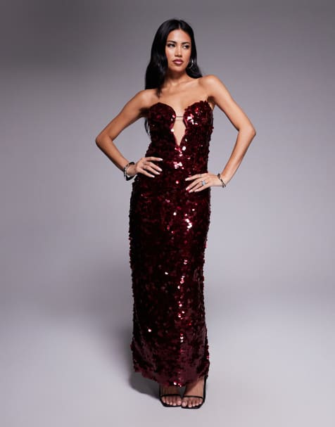 Bardot Braya sequin midi dress in famous red