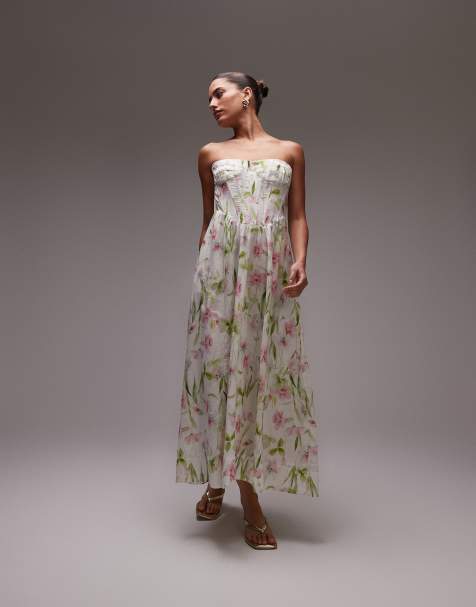 Bardot corset midi dress in summer white floral - view 1