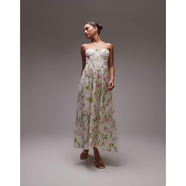 Bardot corset midi dress in summer white floral | ASOS