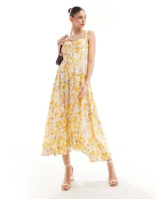 Bardot corset midi dress in yellow floral | ASOS