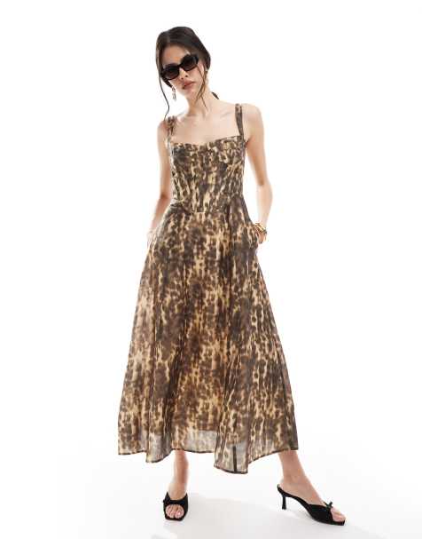 Bardot corseted skater midi dress in leo print - view 1
