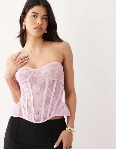 Bardot Cristo premium strapless sculpting lace bustier corset top in lilac - view 1