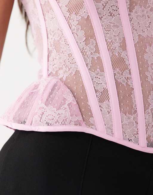 Bardot Cristo premium strapless sculpting lace bustier corset top in lilac, 3 of 4