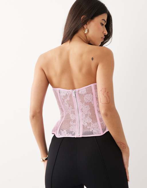 Bardot Cristo premium strapless sculpting lace bustier corset top in lilac, 4 of 4