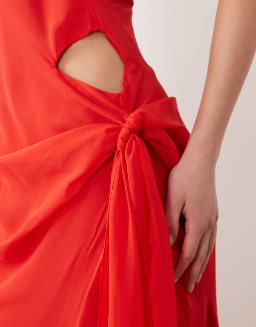 Bardot - Cyrel - Robe longue en mousseline à découpes latérales avec décolleté plongeant et dos échancré - Rouge brûlé, 2 de 4