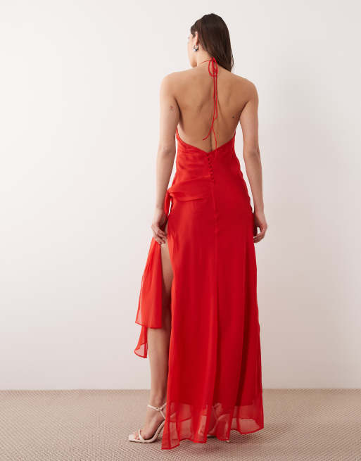 Bardot - Cyrel - Robe longue en mousseline à découpes latérales avec décolleté plongeant et dos échancré - Rouge brûlé, 3 de 4
