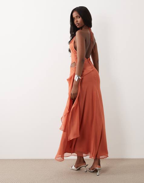 Bardot - Cyrel - Vestito lungo in chiffon color ruggine con scollo profondo e cut-out sulla schiena - view 1