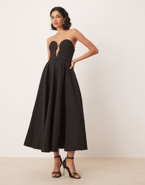 Bardot bandeau premium maxi prom dress in black