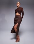 [Bardot] Bardot Dante vegan suede midi skirt in chocolate-Brown 16 Chocolate