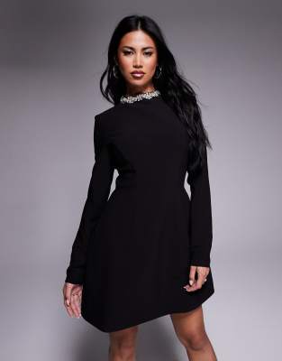 Bardot Delphi Long Sleeve Mini Dress In Black