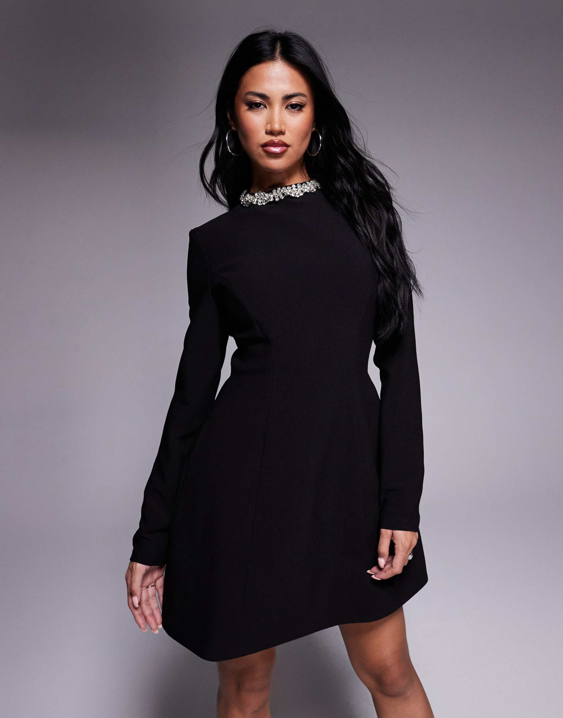 bardot delphi long sleeve mini dress in black
