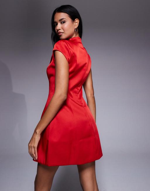 Bardot - Delphi - Vestito corto in raso color rosso intenso, 2 di 4